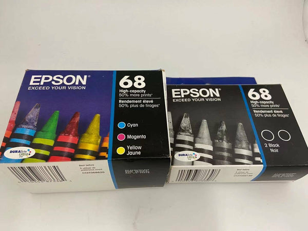 Epson 68 Black Twin Pack + Color Cyan/Magenta/Yellow Ink Cartridges Exp 2022-2023